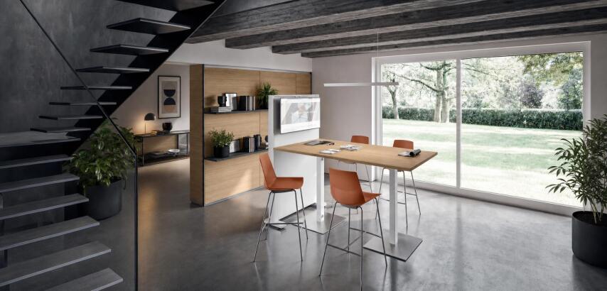 Table haute Meeting L 210 cm pied blanc + support tv blanc