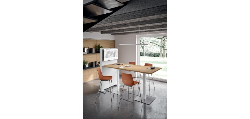 Hoge tafel Meeting L 210 cm witte poot + witte tv-steun