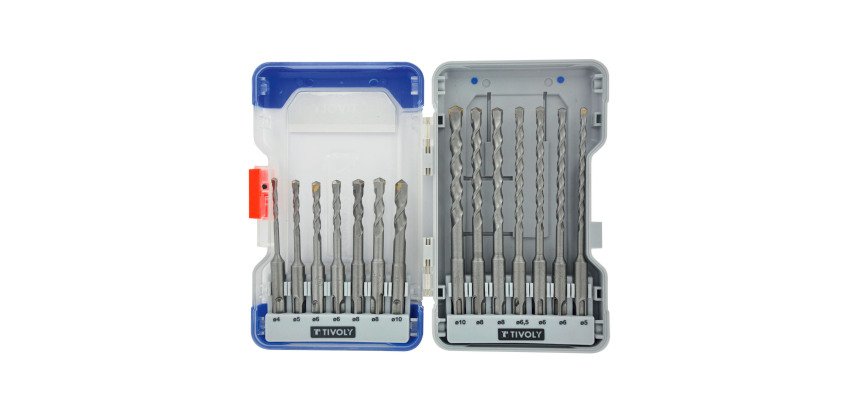 Set of 14 SDS+ Tivoly concrete drills Length 110 and 160 mm Ø 4 to 10 mm