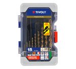 Coffret de 15 forets bois Tivoly Technic (9 forets bois HSS speed point Ø 2 à 10 mm + 6 mèches bois plates Ø 14 à 24 mm)