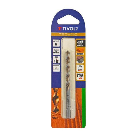 Foret bois HSS Tivoly Ø 6 mm Affûtage Speed point, Queue cylindrique Gradué SLR