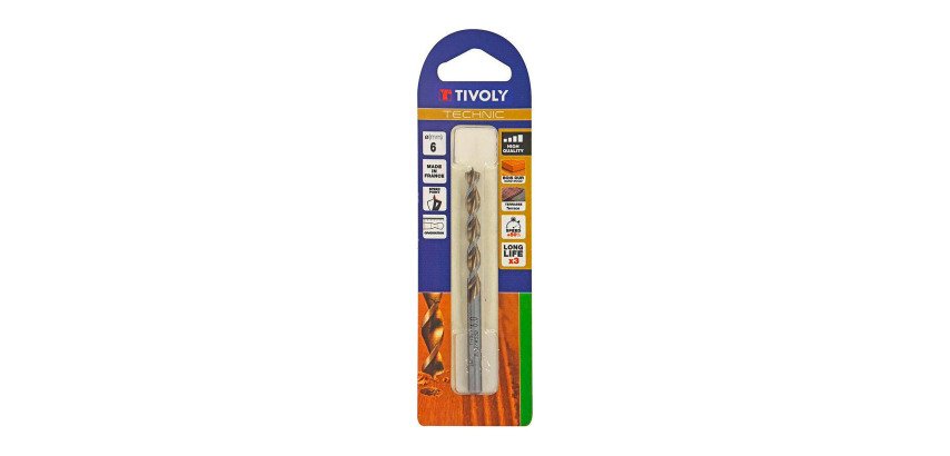 Foret bois HSS Tivoly Ø 6 mm Affûtage Speed point, Queue cylindrique Gradué SLR