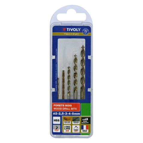 Coffret de 5 forets bois Tivoly Technic gradués de Ø 2 à 5 mm
