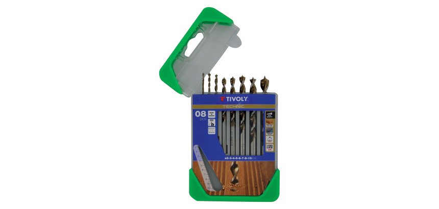 Coffret de 8 forets bois Tivoly Technic gradués  Ø 2 - 3 - 4 - 5 - 6 - 7 - 8 - 10 mm