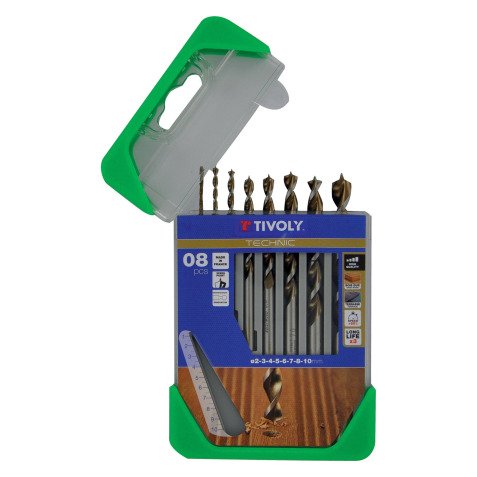 Coffret de 8 forets bois Tivoly Technic gradués  Ø 2 - 3 - 4 - 5 - 6 - 7 - 8 - 10 mm