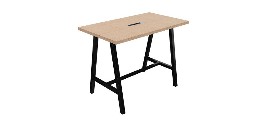 Hoge tafel Synergy met verzonken elektrische unit L 140 x D 80 x H 107 cm zwart metalen voetstuk