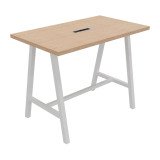 Hoge tafel Synergy met verzonken elektrische unit L 140 x D 80 x H 107 cm, wit metalen onderstel.