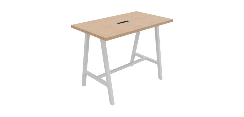 Table haute Energy électrifiée L 140 x P 80 x H 107 cm pied métal blanc