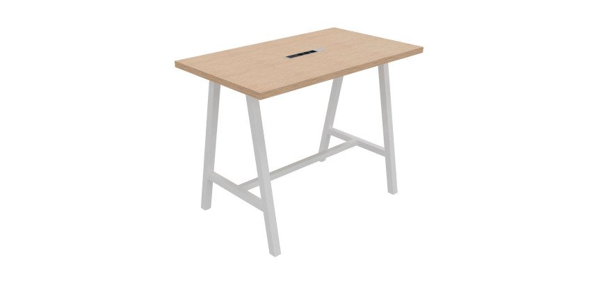 Table haute Energy électrifiée L 140 x P 80 x H 107 cm pied métal blanc