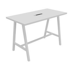 Table haute Synergy électrifiée L 160 x P 80 x H 107 cm pied métal blanc