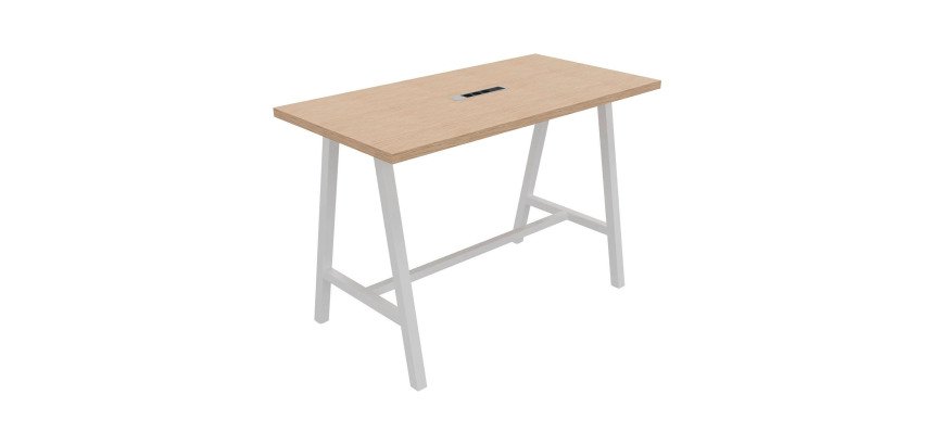 Table haute Energy électrifiée L 160 x P 80 x H 107 cm pied métal blanc