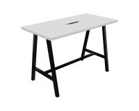 Hoge tafel Synergy met verzonken elektrische unit L 160 x D 80 x H 107 cm zwart metalen poot.