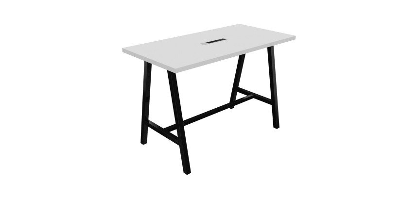 Hoge tafel Synergy met verzonken elektrische unit L 160 x D 80 x H 107 cm zwart metalen poot.