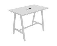 Tisch "Synergy" mit Elektrifizierung, L 140 x T 80 x H 107 cm, Metallfuß in Weiß
