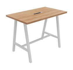 Tisch "Synergy" mit Elektrifizierung, L 140 x T 80 x H 107 cm, Metallfuß in Weiß