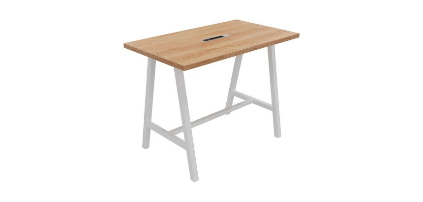 Table haute Energy électrifiée L 140 x P 80 x H 107 cm pied métal blanc