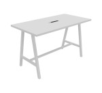 Table haute Synergy électrifiée L 180 x P 90 x H 107 cm pied métal blanc