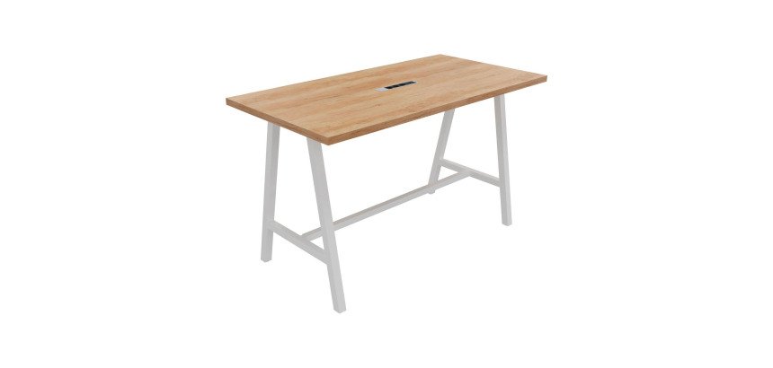 Table haute Energy électrifiée L 180 x P 90 x H 107 cm pied métal blanc