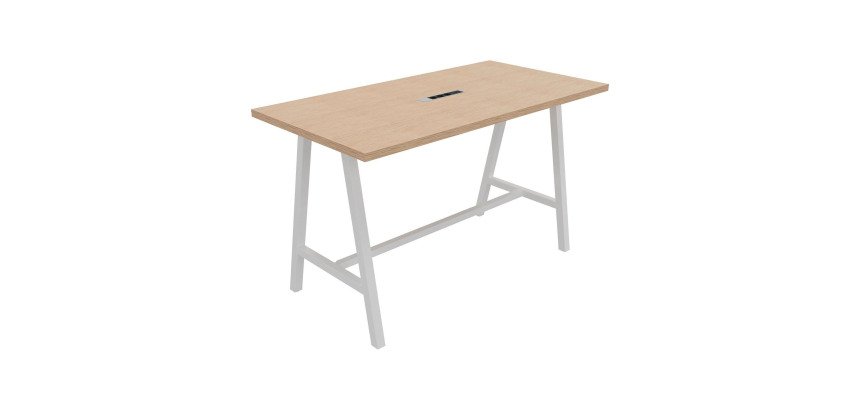 Table haute Energy électrifiée L 180 x P 90 x H 107 cm pied métal blanc