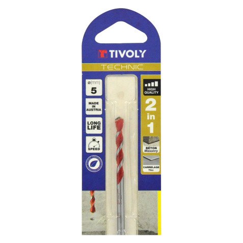 Foret béton-carrelage 2 en 1 Tivoly Technic rouge Ø 5 mm