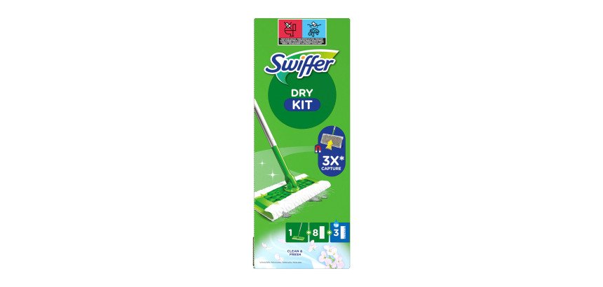Dry Kit Swiffer - Set scopa con 8 panni + 3 panni wet