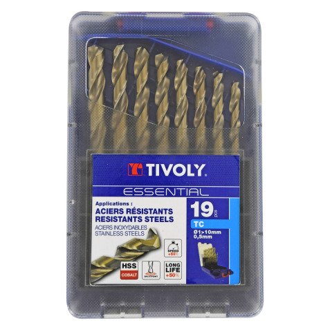 Forets métaux HSS-E5 Cobalt 5 % Tivoly Technic Ø 1 à 10 mm - Coffret de 19 pièces
