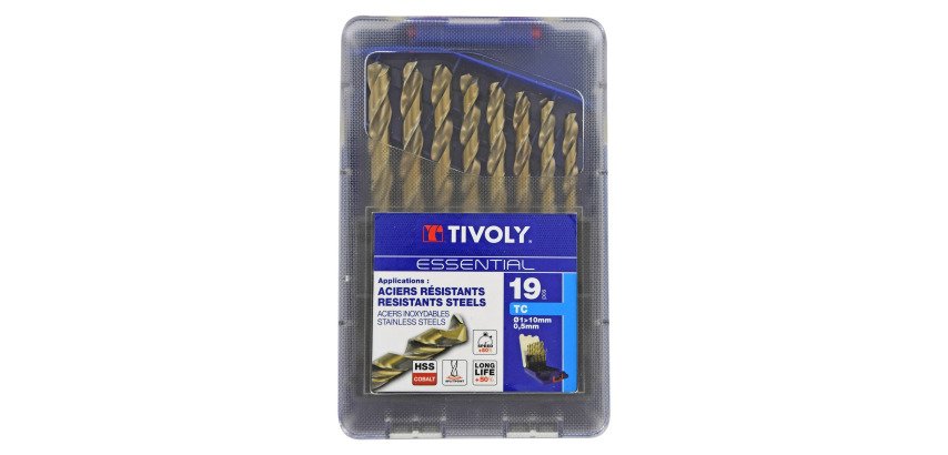 Forets métaux HSS-E5 Cobalt 5 % Tivoly Technic Ø 1 à 10 mm - Coffret de 19 pièces