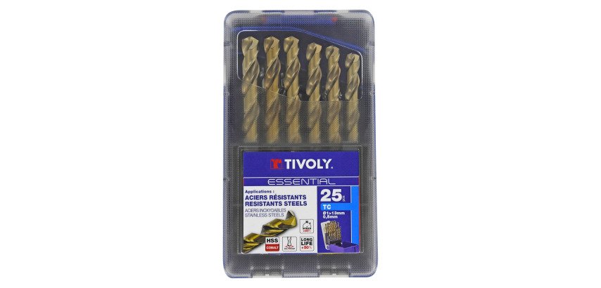 Forets métal HSS-E5 Cobalt 5 % Tivoly Technic Ø 1 à 13 mm - Coffret de 25 pièces