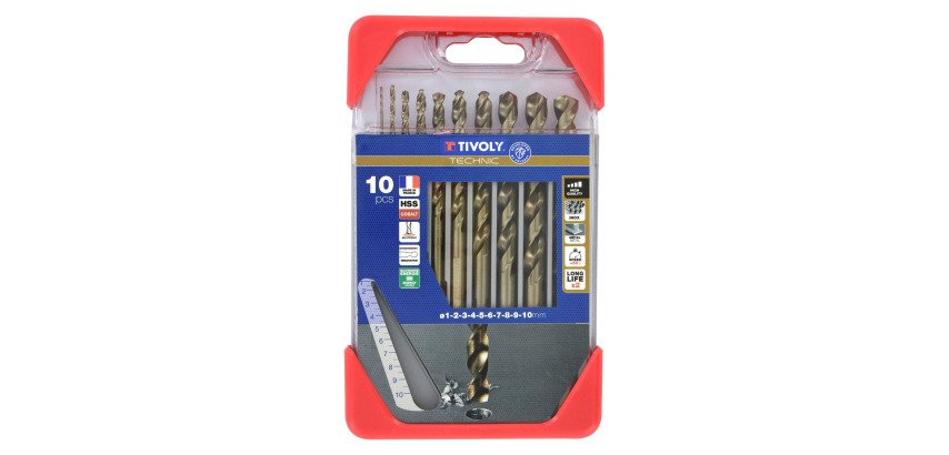Forets métal HSS-E5 Cobalt 5 % Tivoly Technic Ø 1 à 10 mm, gradués SLR - Coffret de 10 pièces