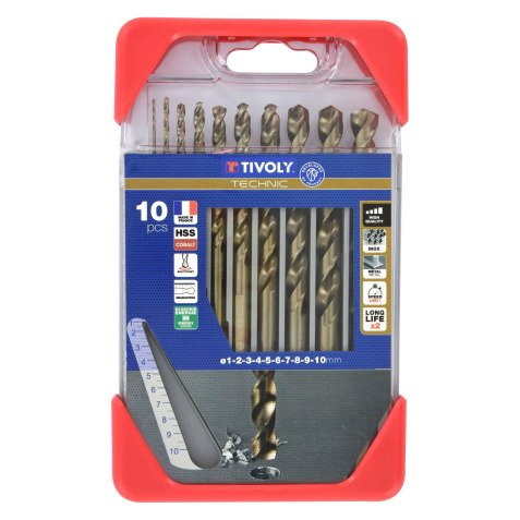 Forets métal HSS-E5 Cobalt 5 % Tivoly Technic Ø 1 à 10 mm, gradués SLR - Coffret de 10 pièces