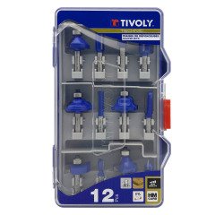 Tivoly • Set van 12 frezen met vorm voor houtfrees • wolfraam lemmet • schacht diameter 8 mm