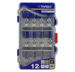 Tivoly • set van 12 routerbits voor groeven • Ø5mm tot 25mm • hardmetalen snijkant • schachtdiameter 8mm