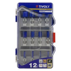 Fraises de défonceuse à rainurer Tivoly Technic Ø 5 à 25 mm, lame carbure, queue Ø 8 mm - Coffret de 12
