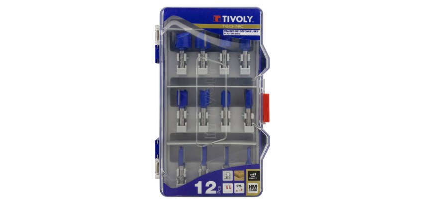 Fraises de défonceuse à rainurer Tivoly Technic Ø 5 à 25 mm, lame carbure, queue Ø 8 mm - Coffret de 12