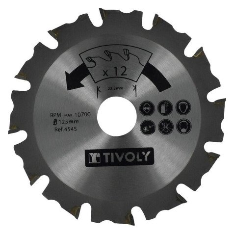 Sägeblatt Hartmetall für Tivoly-Winkelschleifer Ø125 mm - Bohrung 22,22 mm - 12 Zähne