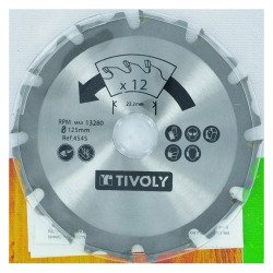 Lame de scie Carbure pour meuleuse Tivoly Ø125 mm – Alésage 22,22 mm – 12 Dents