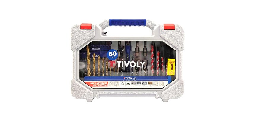 Mallette pour le perçage multi-matériaux et le vissage Tivoly Technic, 60 pièces