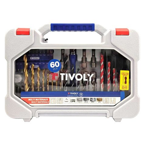 Mallette pour le perçage multi-matériaux et le vissage Tivoly Technic, 60 pièces