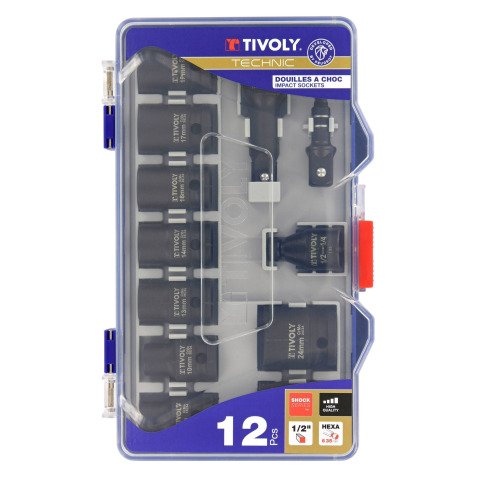 Douilles à choc Tivoly Technic Ø 8 à 24 mm + accessoires - Coffret de 12 pièces