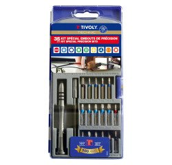 Coffret de vissage de précision Tivoly Technic 35 pièces : Embouts + tournevis + porte-embout magnétique