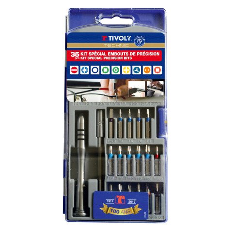 Coffret de vissage de précision Tivoly Technic 35 pièces : Embouts + tournevis + porte-embout magnétique