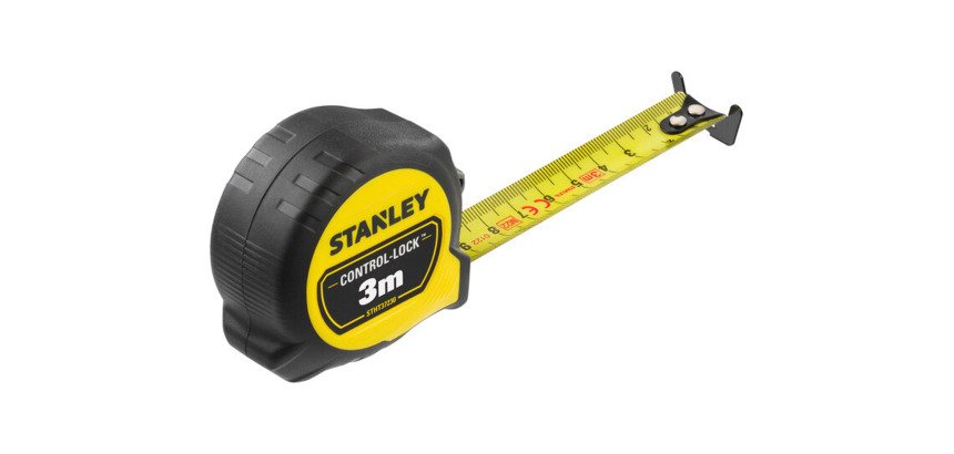 Mètre ruban Stanley Control-Lock 3 m x 19 mm, double marquage