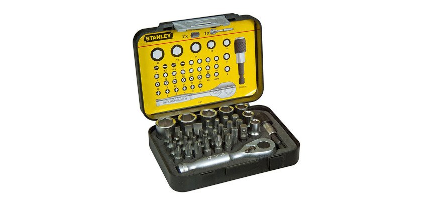 Embouts de vissage 1/4" avec clé à cliquet Stanley - Coffret de 39 pièces