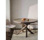 Table Vashti ronde en grès cerame et pieds marrons Ø 120 - 160 cm