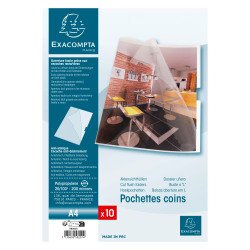 Chemise coin plastique Exacompta A4 polypropylène 20/100e transparente incolore - Paquet de 10