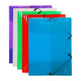 Chemise à élastique 3 rabats plastique Exacompta Crystal Colours 24 x 32 cm dos 3,5 cm coloris assortis