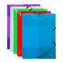 Chemise à élastique 3 rabats plastique Exacompta Crystal Colours 24 x 32 cm dos 3,5 cm coloris assortis