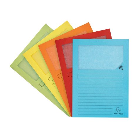 L-mappen papier met venster Super Exacompta A4 160 g assortiment van kleuren - Pak van 50 stuks