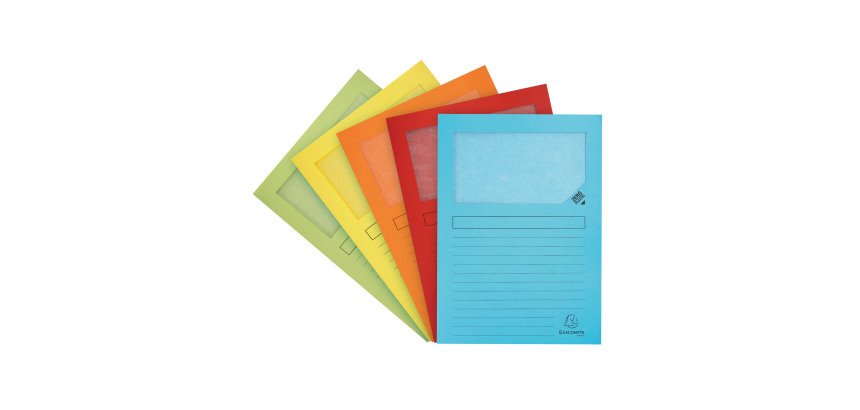 Chemises coin papier avec fenêtre Super Exacompta A4 160 g couleurs assorties - Paquet de 50
