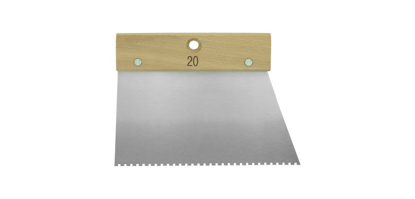 Quadratische Kleberkelle 20 cm, Zahnung 10 x 10 x 10 mm